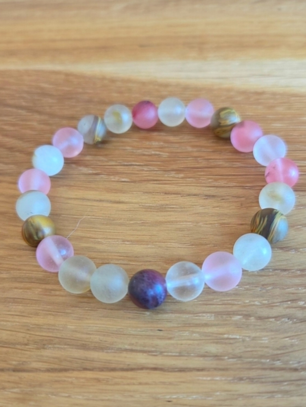 Cherry Quartz Beads Bracelet, Stretch, Hand Crafted - Picture 4 of 9